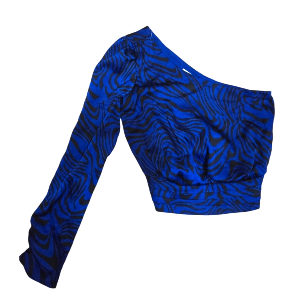Zebra Print Blue, single shoulder top